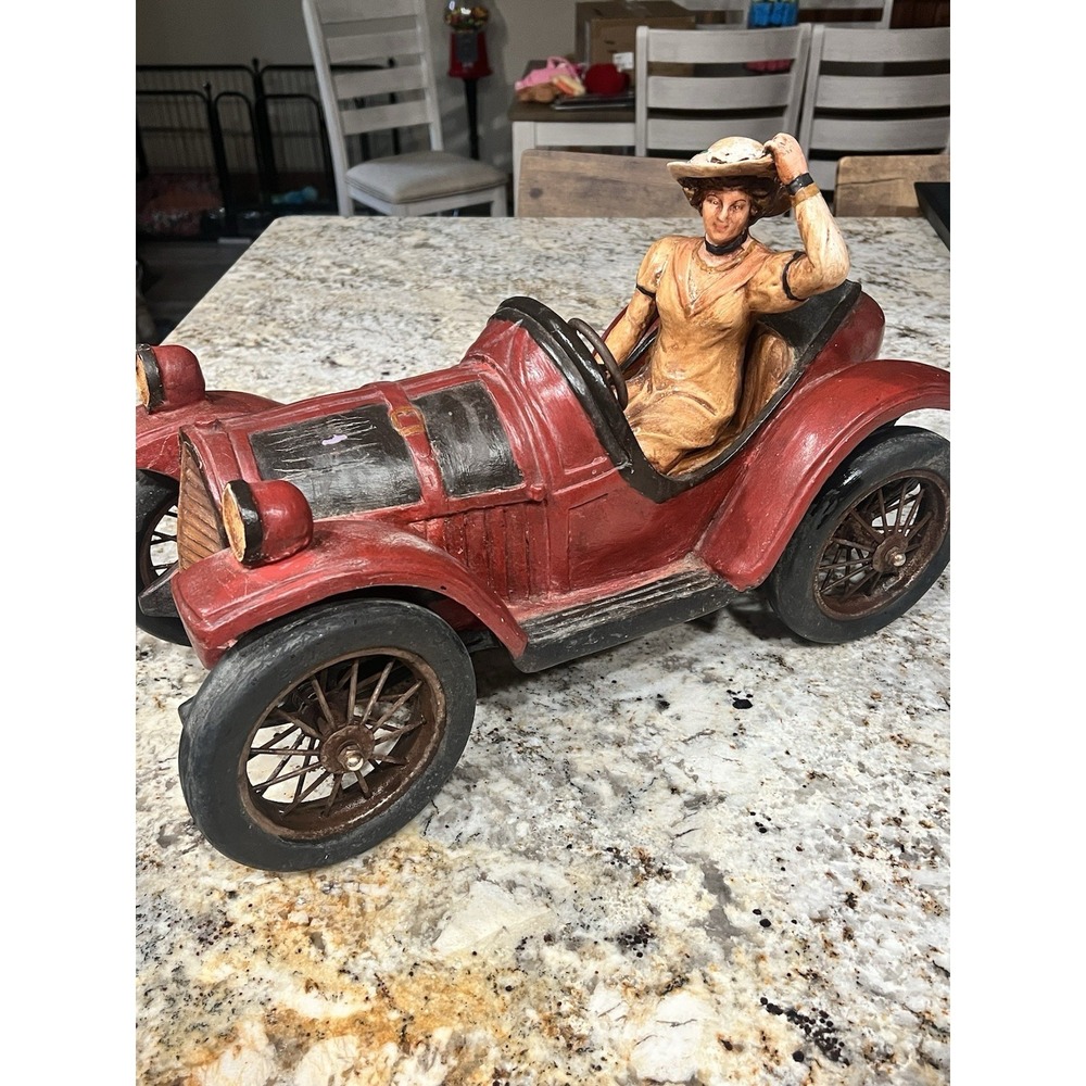 Black/ Red Roadster Car 20" Large Vintage Resin Wood Carved Reprocrafters MCMXCV - Picture 6 of 6